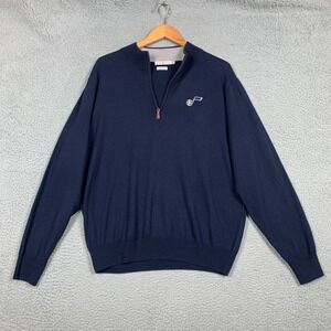 Peter Millar Sweater Men's XL Navy Merino Wool 1/4-Zip‎ Pullover Golf Utah Jazz